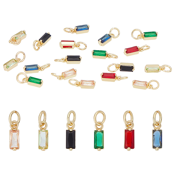 24 шт. 6 цвета латунь паве кубические цирконии подвески, прямоугольные, стойки покрытие, долговечный, без свинца и без кадмия, с целью перехода в кольце