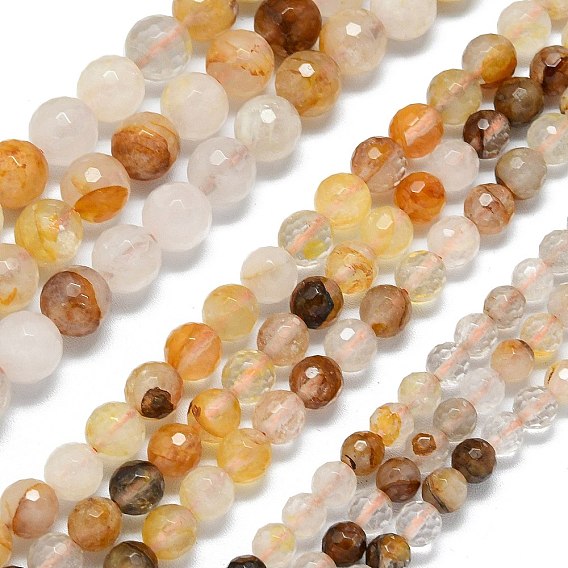 Бусы из натурального желтого гематоидного кварца, граненый (128 граней), круглые