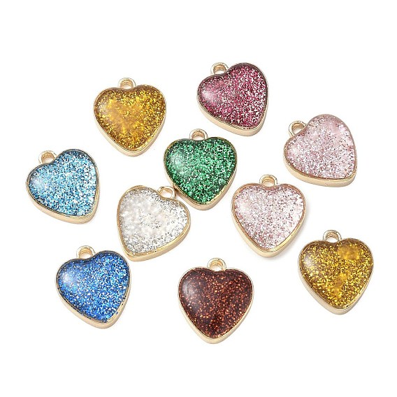 Подвески из эмали и сплава, сердце прелести, золотые, с блеском порошок