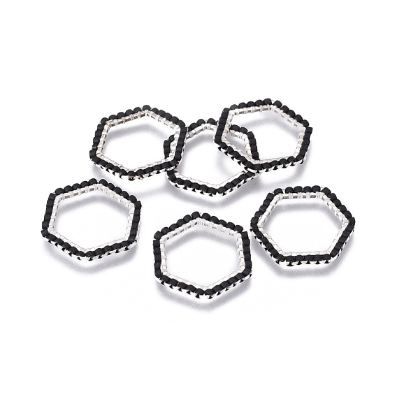MIYUKI & TOHO Handmade Japanese Seed Beads, with 304 Stainless Steel Link Rings, Loom Pattern, Hexagon