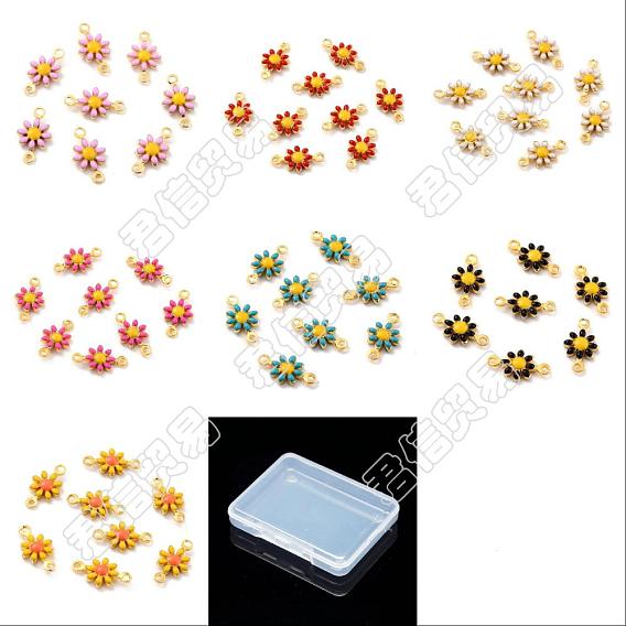 42Pcs 7 Colors Brass Enamel Links Connectors, Golden, Cadmium Free & Lead Free, Sunflower