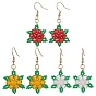 3пары 3 стили серьги с подвесками из драгоценных камней, со стеклянными бусинами и 304 швензами из нержавеющей стали, цветок