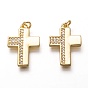Латунные микропаве прозрачные подвески с фианитом, долговечный, с прыжковых колец, крестик
