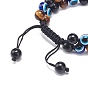 4Pcs 4 Style Natural Eyeless Obsidian & Mixed Gemstone & Resin Evil Eye Braided Bead Bracelets Set, Double Layer Lucky Adjustable Bracelets for Men Women
