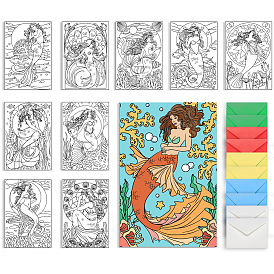 1 Set Malpapier Grußkarten-Sets, Meerestier Thema, Rechteck, mit 10 Kraftpapierumschlägen