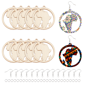 DIY Ring with Map of Africa Dangle Earring Making, Including Wooden Big Pendants, Iron Earring Hooks & Jump Rings