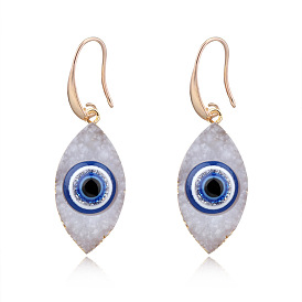 Vintage Eye Earrings with Natural Stone Resin Drops - Unique Retro Ear Hooks Jewelry