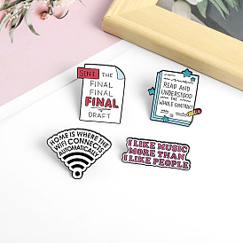 Minimalist WiFi Monogram Lapel Pin, Alloy Book Page Letter Brooch, Denim Badge