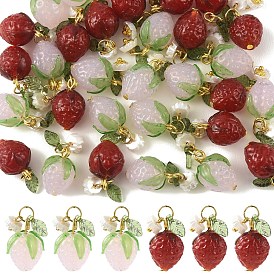 30 piezas 2 colores colgantes hechos a mano de lampwork y acrílico y resina, con fornituras de hierro, fresa, dorado
