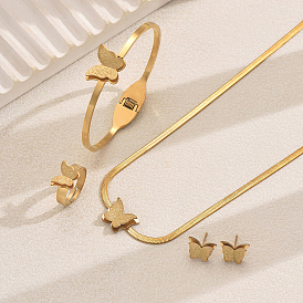 Комплекты из браслета-бабочки из нержавеющей стали, серег, ожерелий и колец для женщин