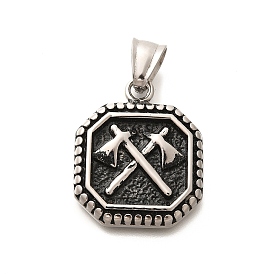 304 Stainless Steel Pendants, Octagon with Axe Charm