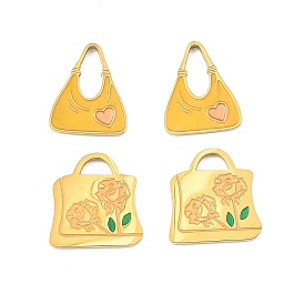 304 подвески из нержавеющей стали, прелести мешков, с эмалью, золотые