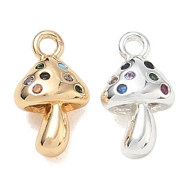 Brass Micro Pave Colorful Cubic Zirconia Charms, Mushroom Charms