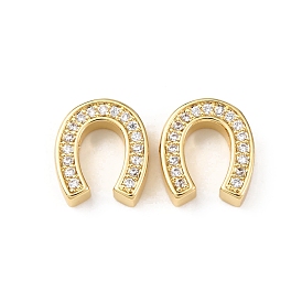 Латунные микро проложить кубического циркония бусы, Подковы, стойки покрытие, долговечный, без свинца и без кадмия