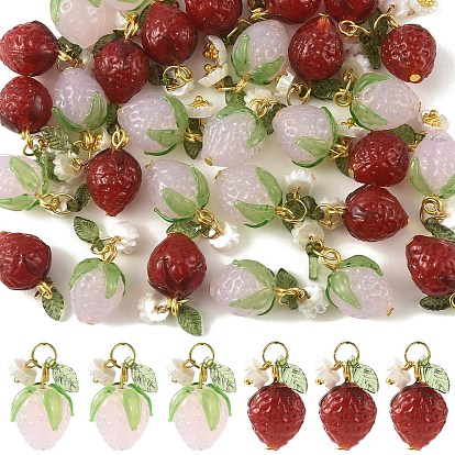 30 piezas 2 colores colgantes hechos a mano de lampwork y acrílico y resina, con fornituras de hierro, fresa, dorado