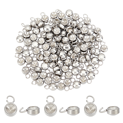 100 piezas 304 colgantes de acero inoxidable con engastes de diamantes de imitación, plano y redondo