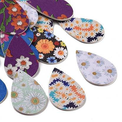Grandes colgantes de cuero pu, lágrima con estampado de flores