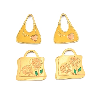 304 подвески из нержавеющей стали, прелести мешков, с эмалью, золотые