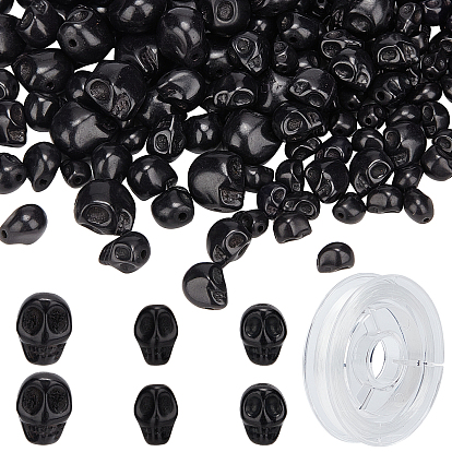 Наборы для изготовления браслета с черепом на хэллоуин своими руками, в том числе синтетические бирюзовые бусины, эластичная нить