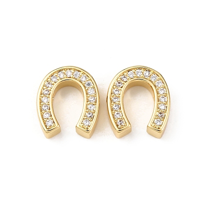 Латунные микро проложить кубического циркония бусы, Подковы, стойки покрытие, долговечный, без свинца и без кадмия