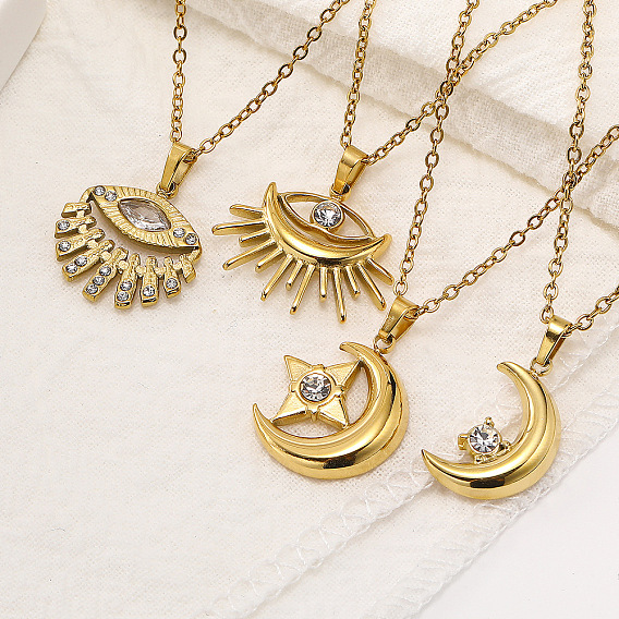 Ретро нержавеющая сталь прозрачный кубический цирконий глаз/луна подвеска кабель цепочка ожерелья для женщин