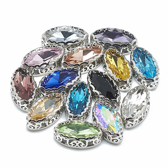 Sew on Rhinestone, Multi-strand Links, Glass Rhinestone, with Platinum Tone Brass Findings, Garments Accessories, Horse Eye