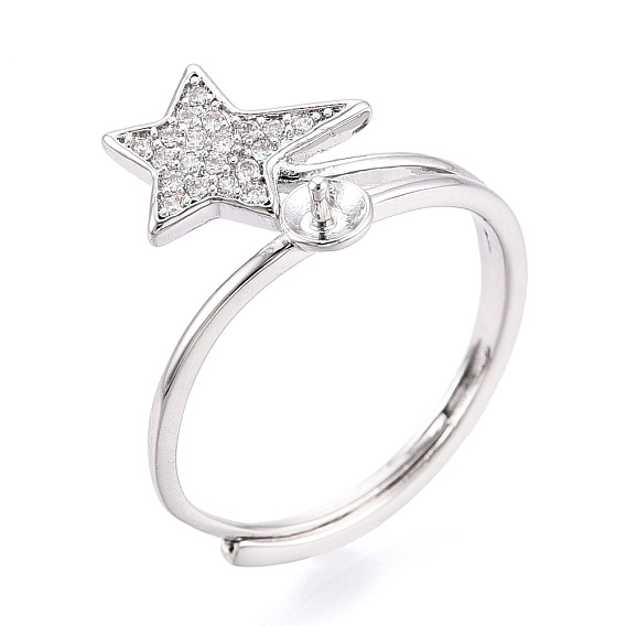 Регулируемые оправы колец в форме звезды из латуни с микропаве из прозрачного кубического циркония, за половину пробурено бисера