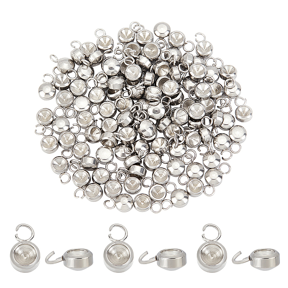 100Pcs 304 Stainless Steel Pendant Rhinestone Settings, Flat Round