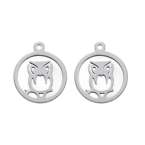201 Stainless Steel Pendants, Laser Cut, Ring with Owl