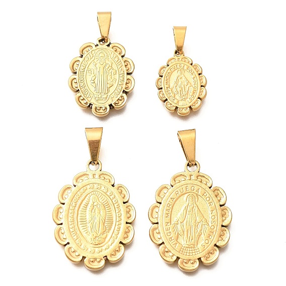 201 подвески из нержавеющей стали, овал со святым шармом, ионное покрытие (ip)