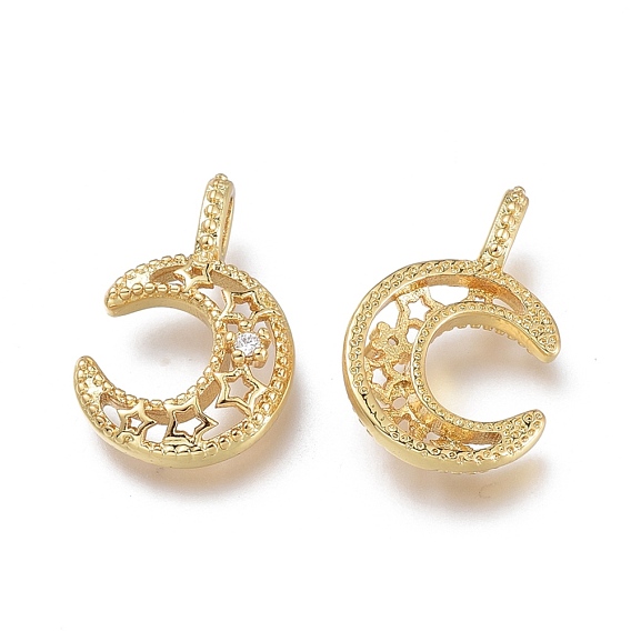 Латунные микропаве прозрачные подвески с фианитом, долговечный, луна