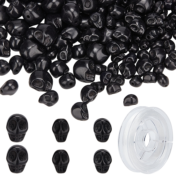 Наборы для изготовления браслета с черепом на хэллоуин своими руками, в том числе синтетические бирюзовые бусины, эластичная нить