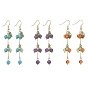 3 Pair 3 Style Natural Mixed Stone Beads & Acrylic Leaf Dangle Earrings, Real 18K Gold Plated Brass Tassel Earrings