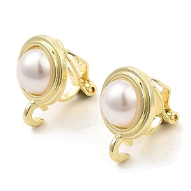Alloy Clip-on Earring Findings, with Loops & Imitation Pearl, for Non-pierced Ears, Half Round