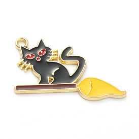 Pendentifs en émail , accessoire de bijoux, or et de lumière, thème de l'Halloween, forme de chat