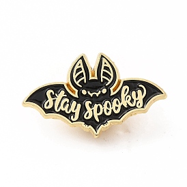 Bat with Word Stay Spooky Enamel Pin, Golden Alloy Brooch for Backpack Clothes