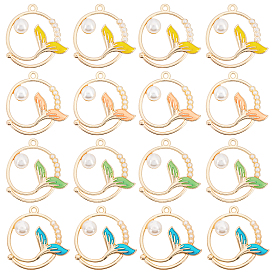 Olycraft 16Pcs 4 Colors Alloy Enamel Pendants, Jewelry Accessory, Light Gold, Ring with Tail Shape