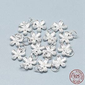925 Sterling Silver Charms, with 925 Stamp, with Jump Ring, Flower