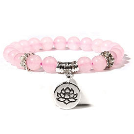 Natural Mixed Gemstone Stretch Bracelets with Lotus Charms