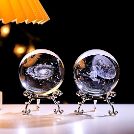 Inner Carving Glass Crystal Ball Diaplay Decoration, Fengshui Home Decor, Clear