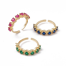 Cubic Zirconia Open Cuff Ring, Golden Brass Jewelry for Women