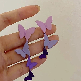 3D Alloy Butterfly Dangle Stud Earrings with 925 Sterling Silver Pins, Asymmetrical Earrings for Women