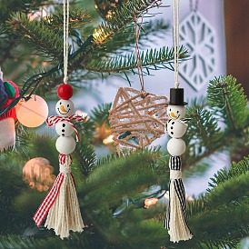 Wood Christmas Snowman Tassels Pendant Decorations, for Home Christmas Tree Hanging Ornaments