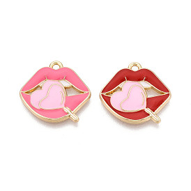 Подвески из эмали и сплава, Губы с подвесками в форме сердечек, золотые, без кадмия, без никеля и без свинца