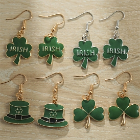 Green Enamel Dangle Earrings, Saint Patrick's Day Alloy Earrings for Women