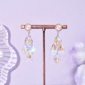 Серьги-гвоздики из ограненного стекла с подвесками в форме капли, с латунной фурнитурой для сережек-гвоздиков и 304 нержавеющей сталью, устойчивой к потускнению 304 элементами люстры из нержавеющей стали