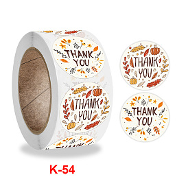 Autumn Stickers Roll, Round Paper with Thank You Stickers, Adhesive Labels, Decorative Sealing Stickers, for Gifts, Party