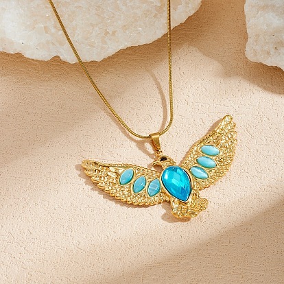 304 Stainless Steel Glass Sky Blue Eagle Pendant Necklaces for Women