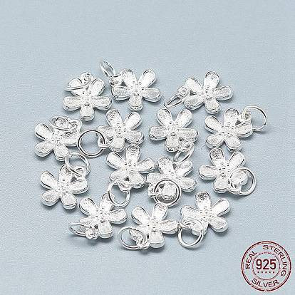 925 Sterling Silver Charms, with 925 Stamp, with Jump Ring, Flower