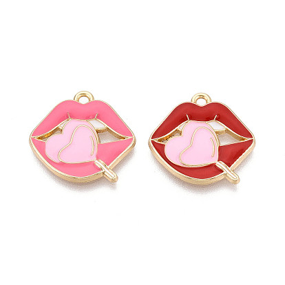 Подвески из эмали и сплава, Губы с подвесками в форме сердечек, золотые, без кадмия, без никеля и без свинца